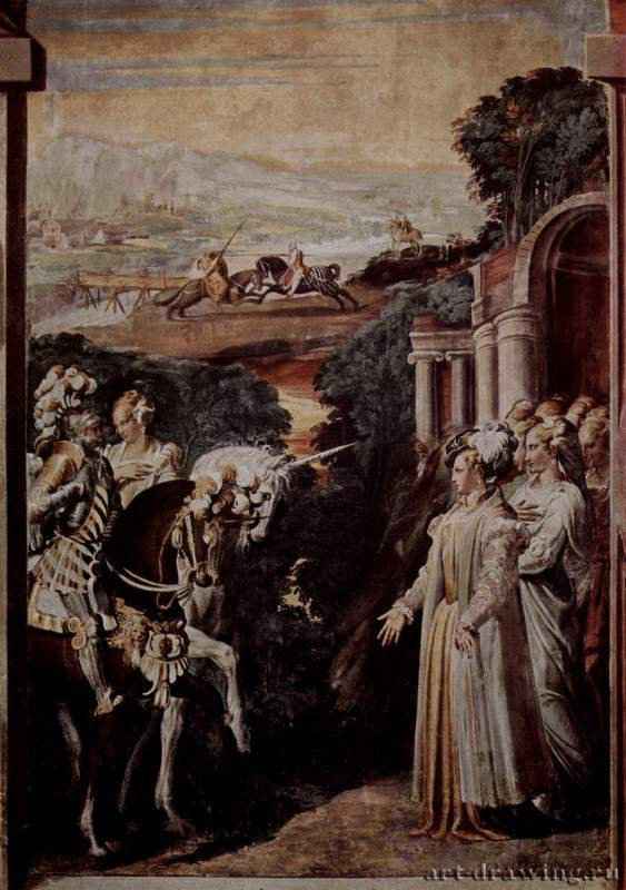 Алкина встречает Руджеро, 1550. - Фреска, переведённая на холст.Маньеризм. Италия. Болонья. Национальная Пинакотека.